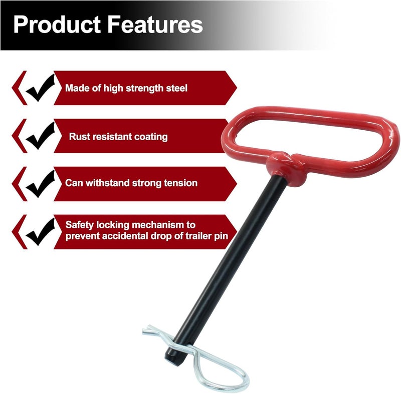 Moicstiy 2 Pcs 3/8 x 4 Inch Trailer Tow Hitch Pin and Clip, Tractors Hitch Cotter Pins for RV, Tractor, Lawn Mower (Red) - Image 3